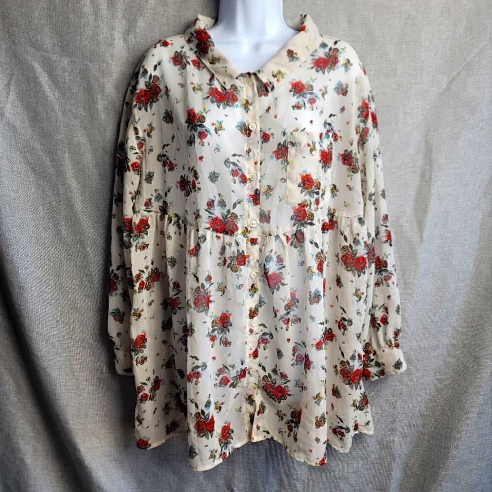FREE PEOPLE Sheer Floral Oversized Tunic